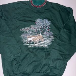 Vintage DAYBREAK Holiday Sweatshirt – XL – Made in USA – Winter Wagon Scene